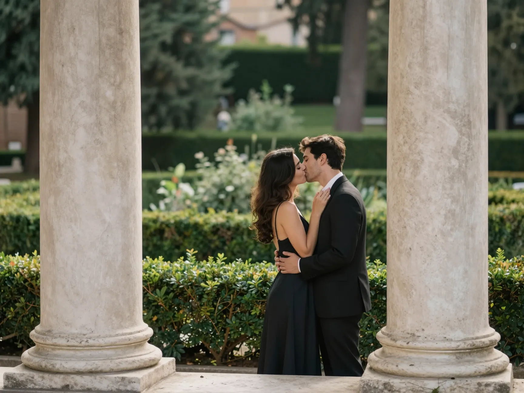 Verona columns park couple framed by italian stone columns