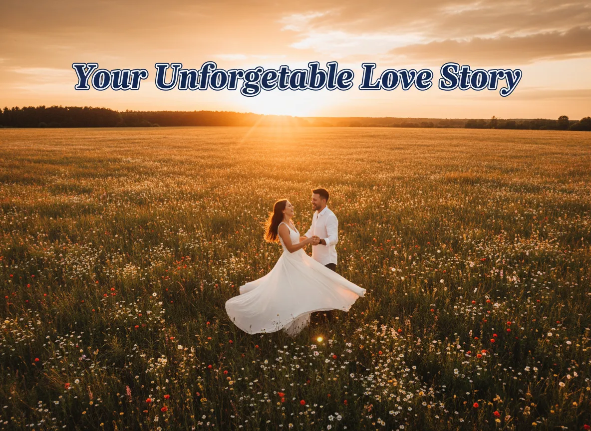 Couple twirling golden hour field engagement photo shoot theme