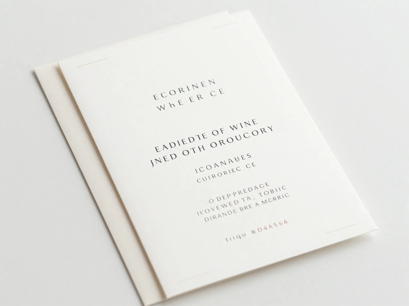 Modern minimalist wedding invitation on white background with thin serif fonts