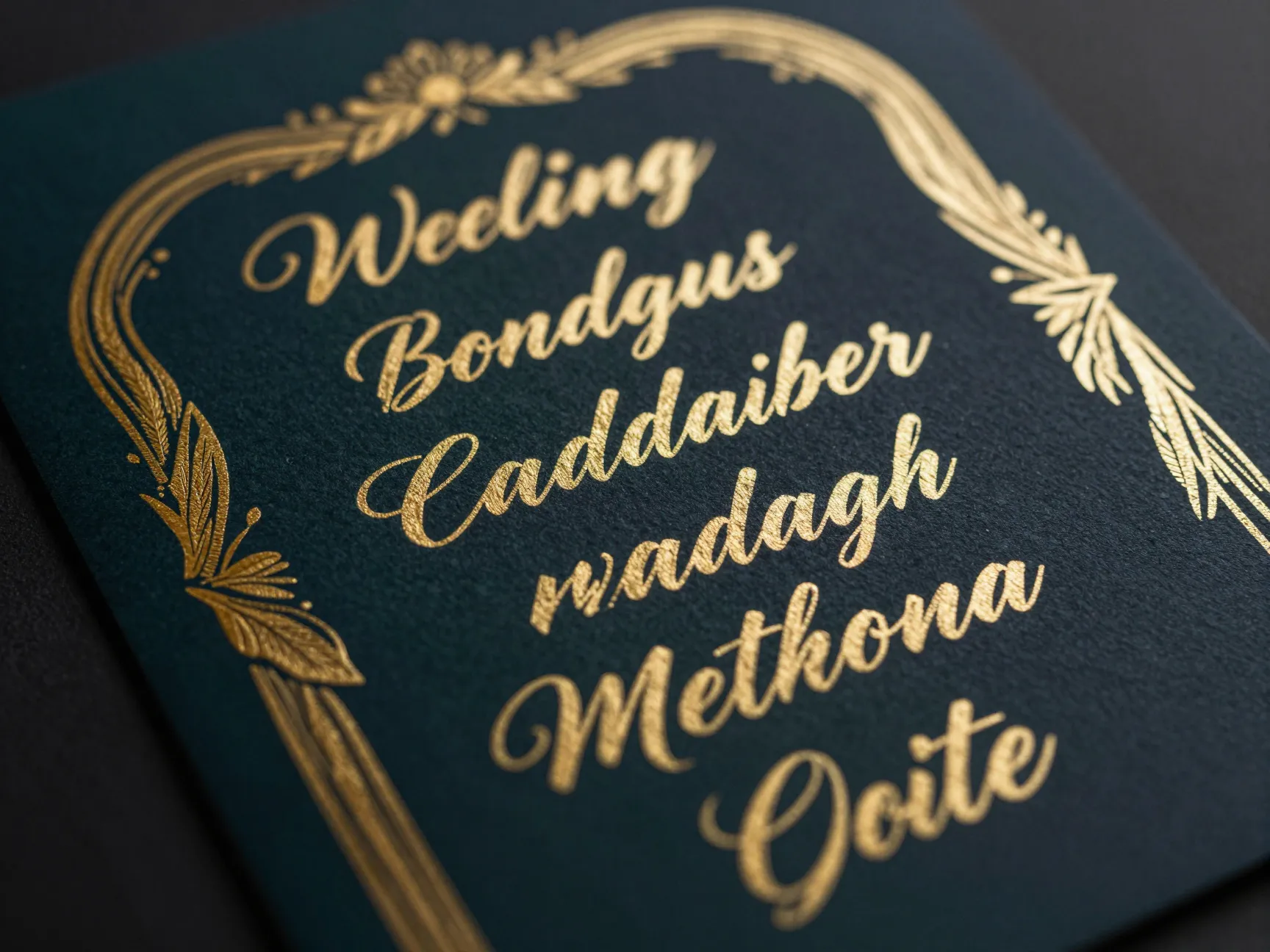 Classic gold foil style invitation on deep navy background with script font