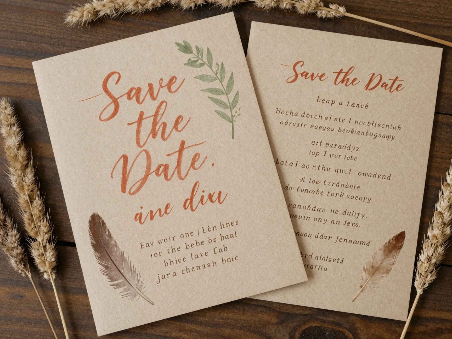 Rustic bohemian invitation with kraft paper texture and hand lettered script