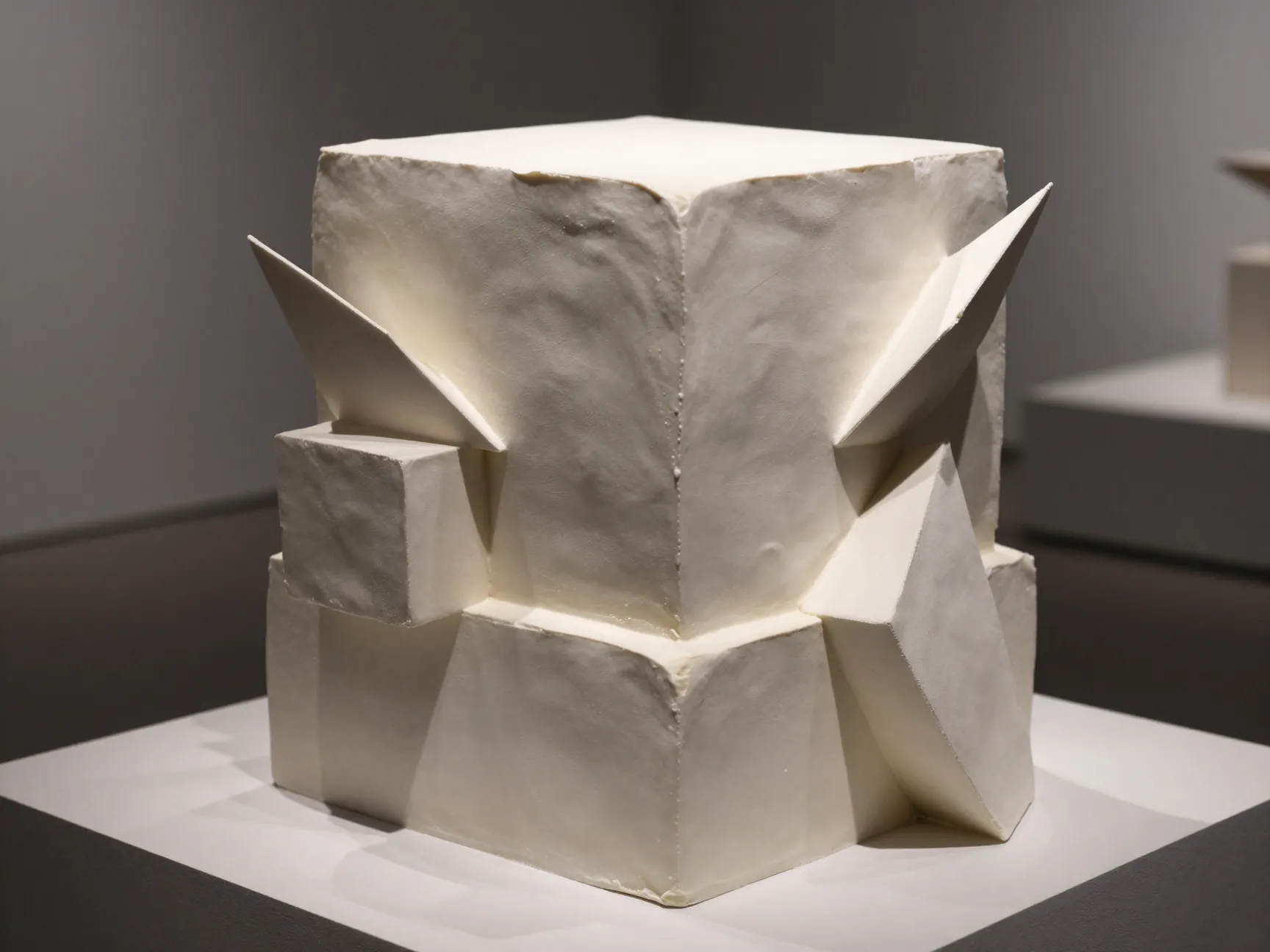 Asymmetrical square sculpture cake with dramatic height differences