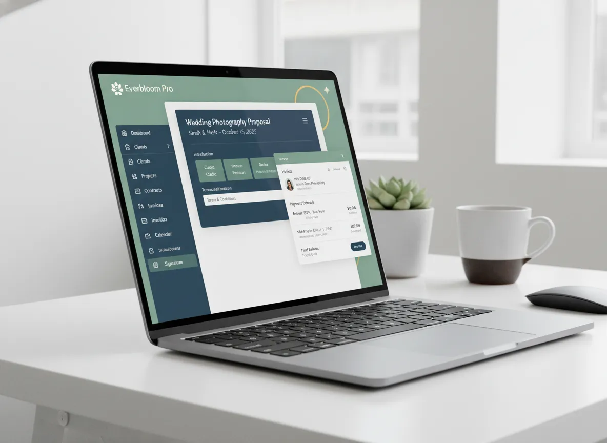 Integrated contract and invoice management platform on laptop