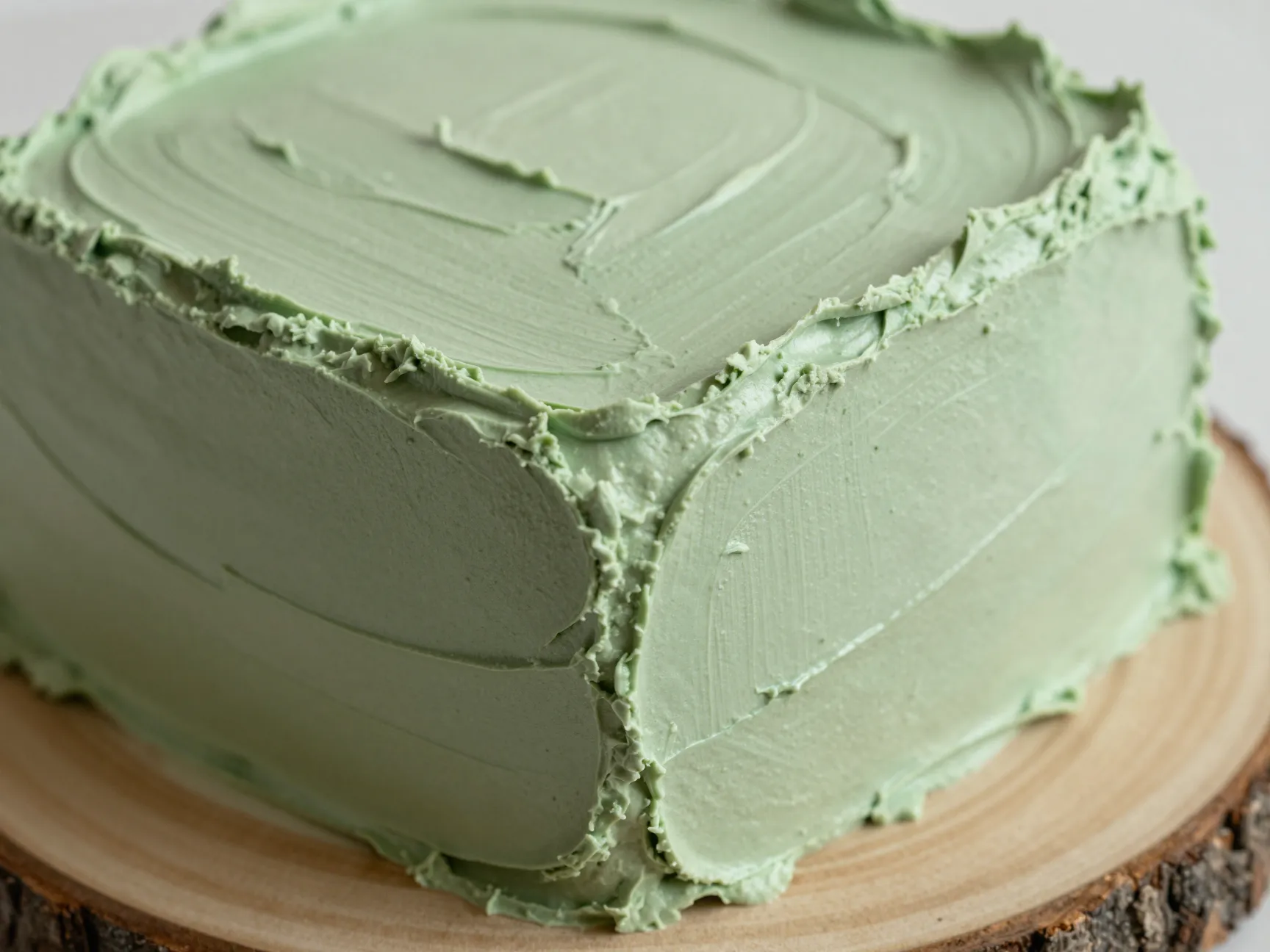 Textured buttercream square cake with sage green palette knife strokes