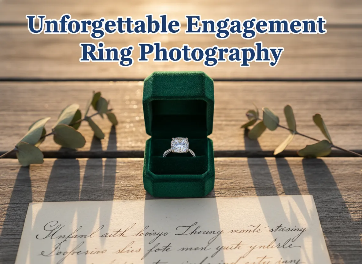 Overhead flatlay engagement ring velvet box props natural light