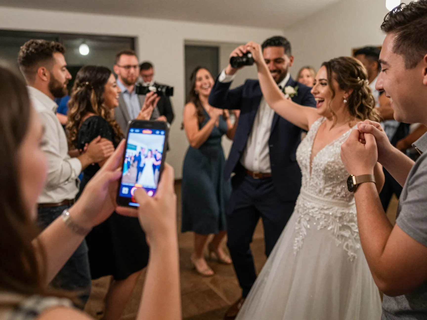 Wedding content creator capturing candid social media moments