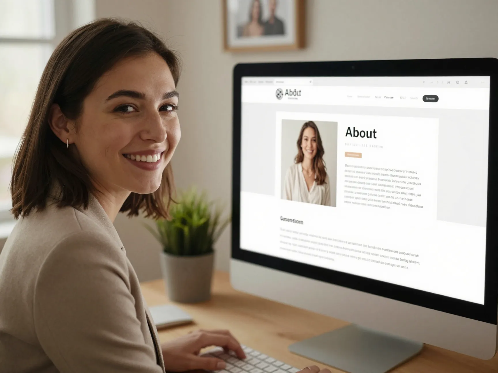 Wedding planner personal about page with professional photo and story