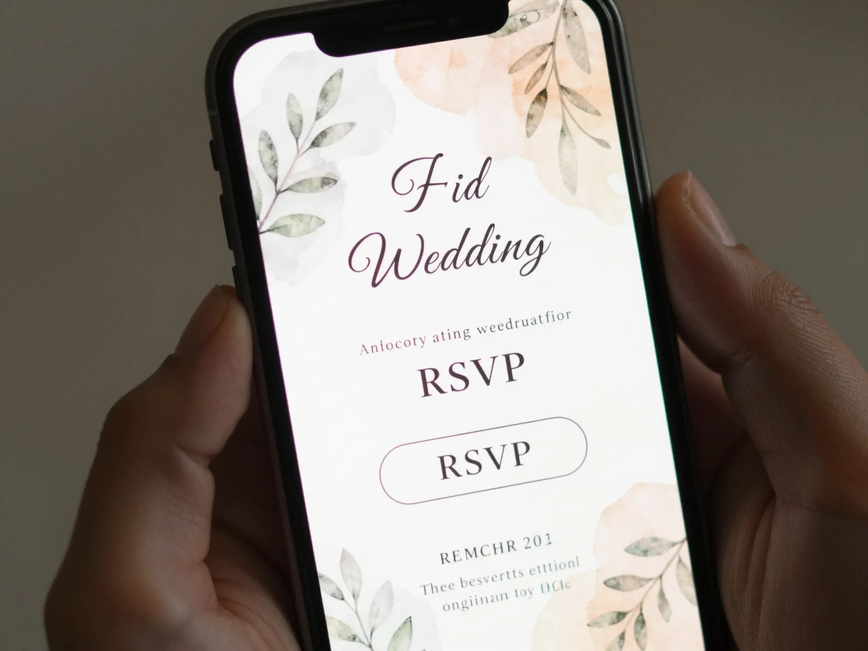 Elegant digital wedding invitation on smartphone screen