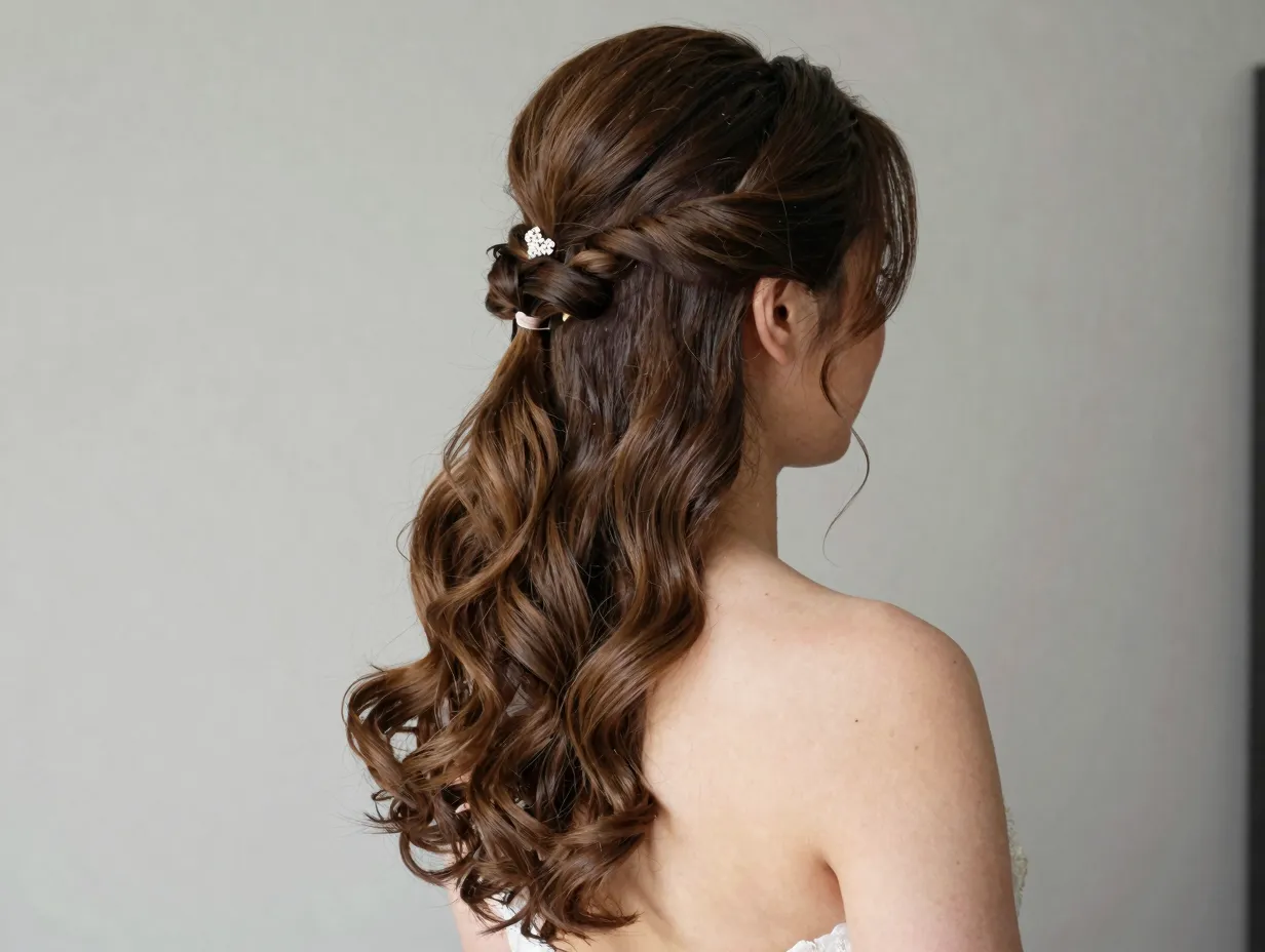 Half up half down bridal hairstyle soft volume polished versatile