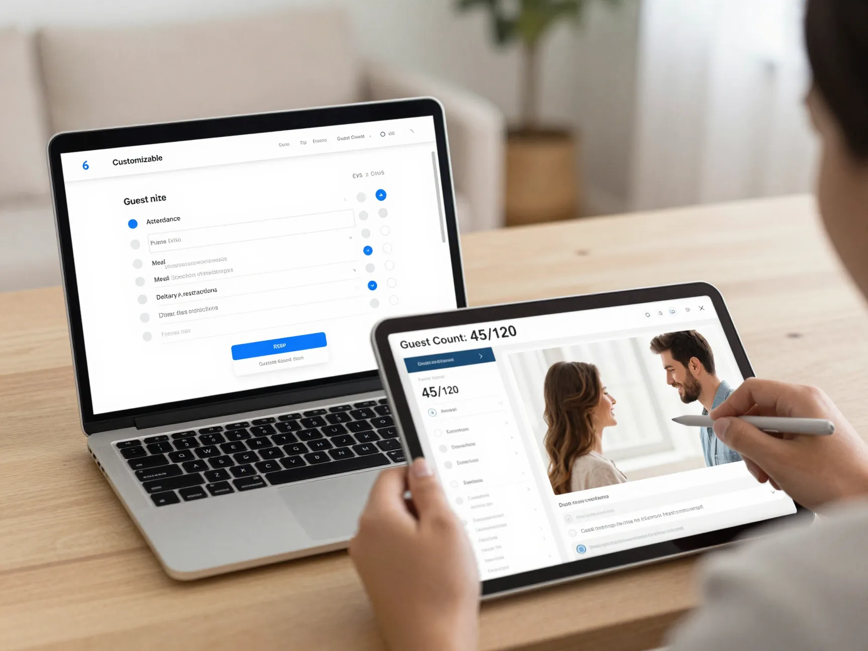 Customizable wedding rsvp management form with guest count tracker dashboard