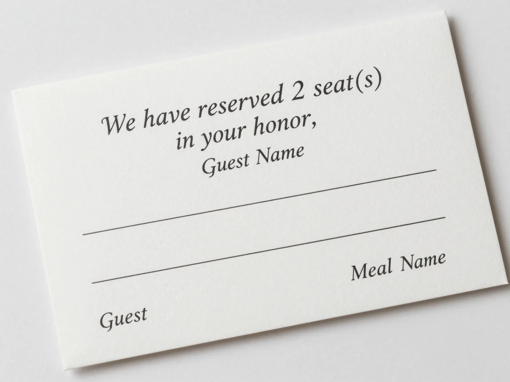 Personalized name printed wedding rsvp card with reserved seats
