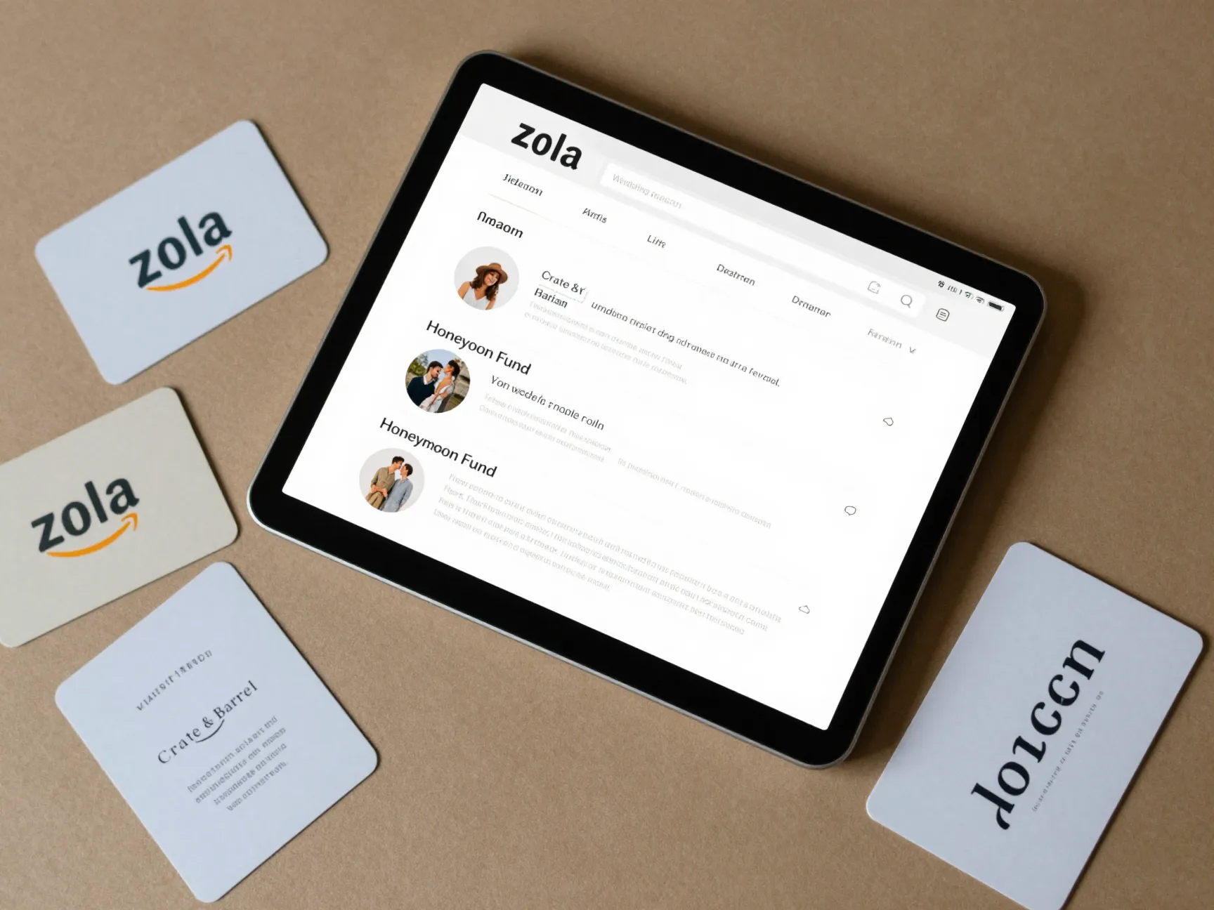 Wedding registry page with direct links to zola amazon gift purchasing options