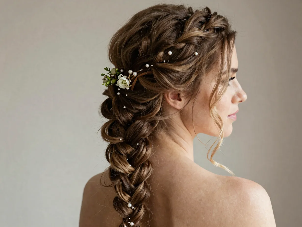 Romantic braid with soft texture bridal hairstyle loose undone