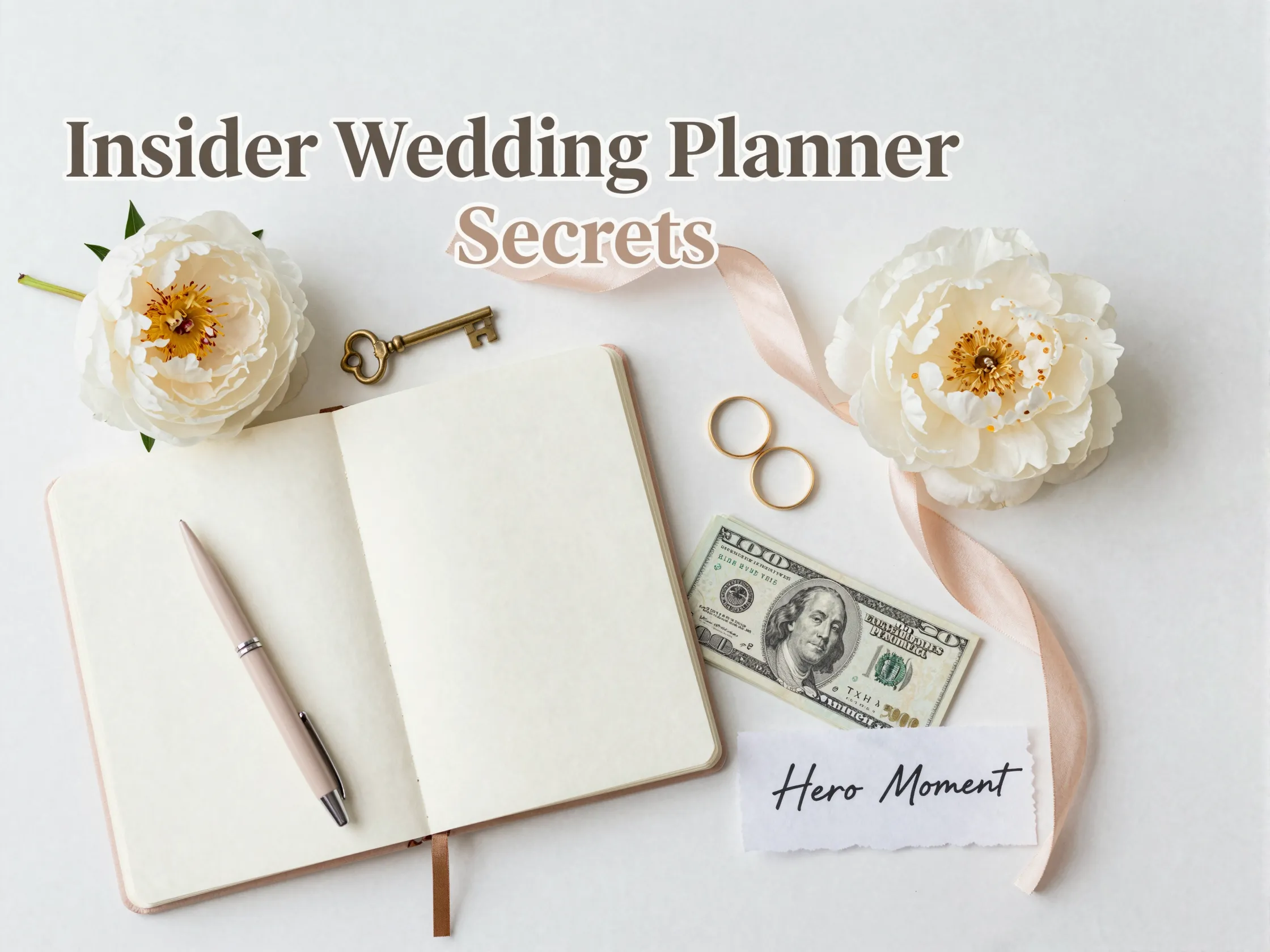 Wedding planner notebook peony key ribbon bands budget hero moment