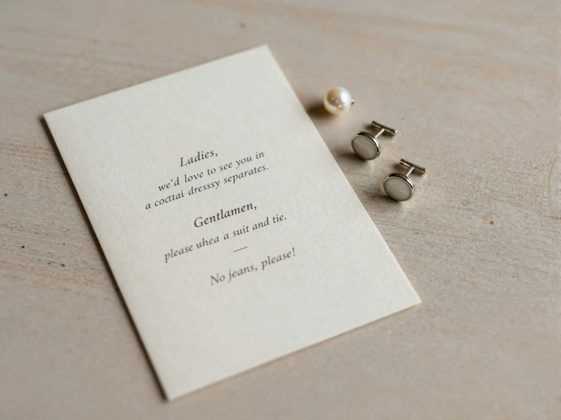 A wedding invitation card with explicit dress code instructions