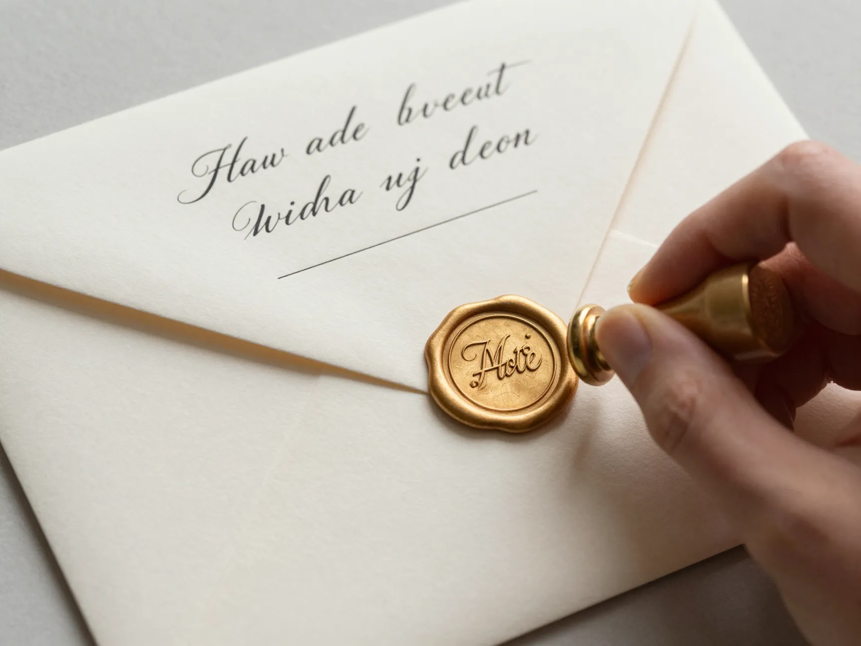 Elegant modern calligraphy invitation with monogram wax seal