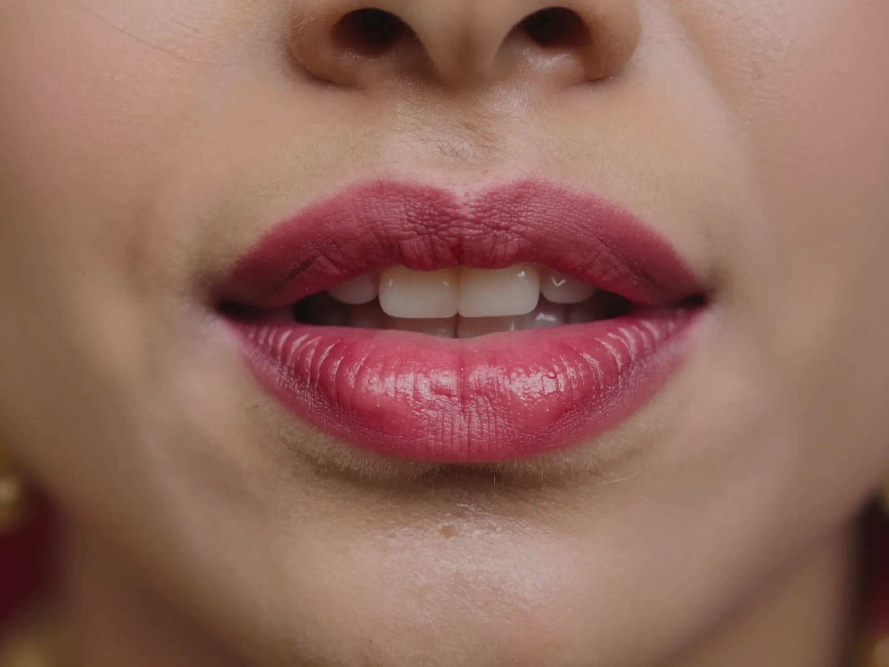 Rose stained lip color with lip liner on traditional hindu bride