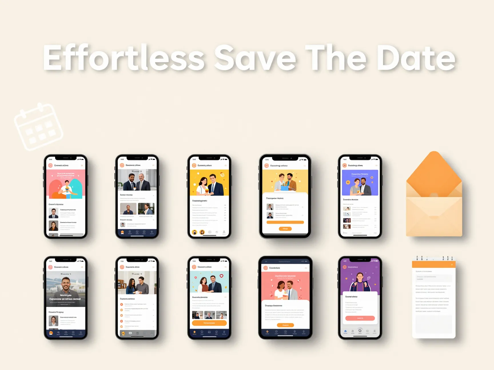 Eight vibrant email templates on devices flat lay grid arrangement
