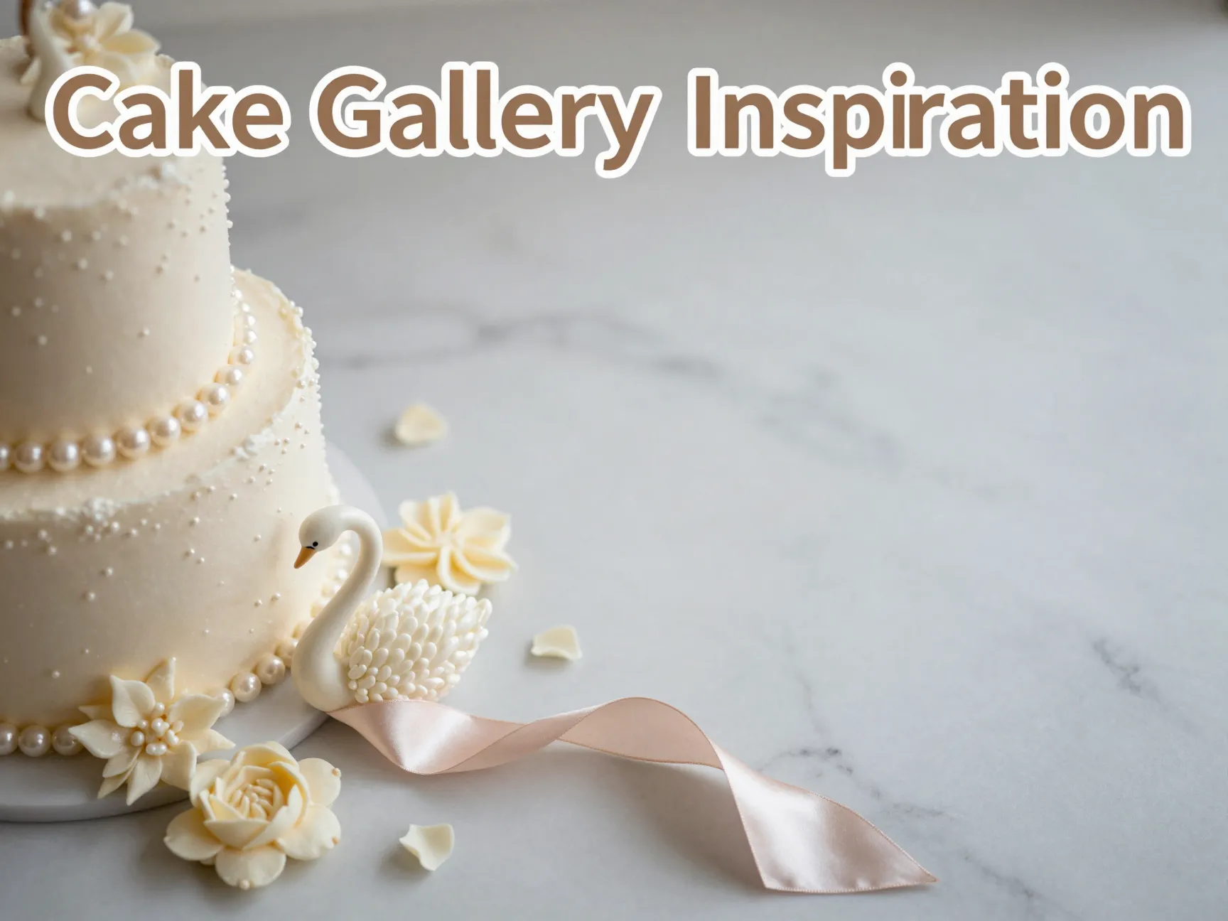 Stunning ivory pearl cake swan ribbon floral draped wedding