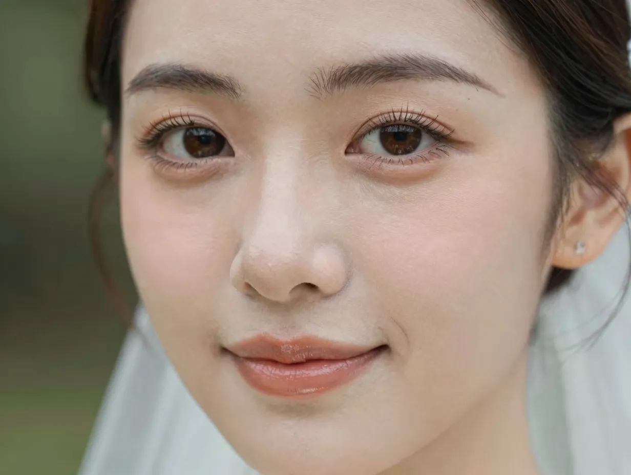 Radiant bride with skin tint tinted brows mascara cream blush