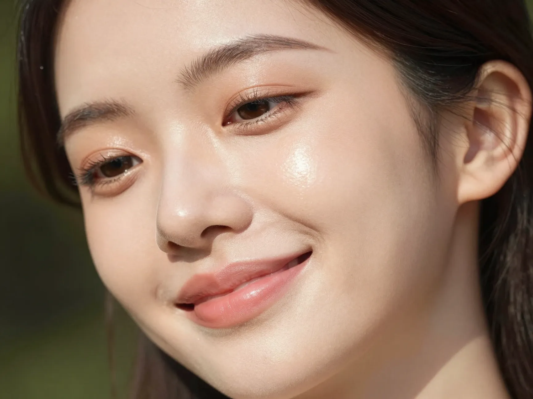 Bride with sheer foundation champagne highlighter soft pink lips