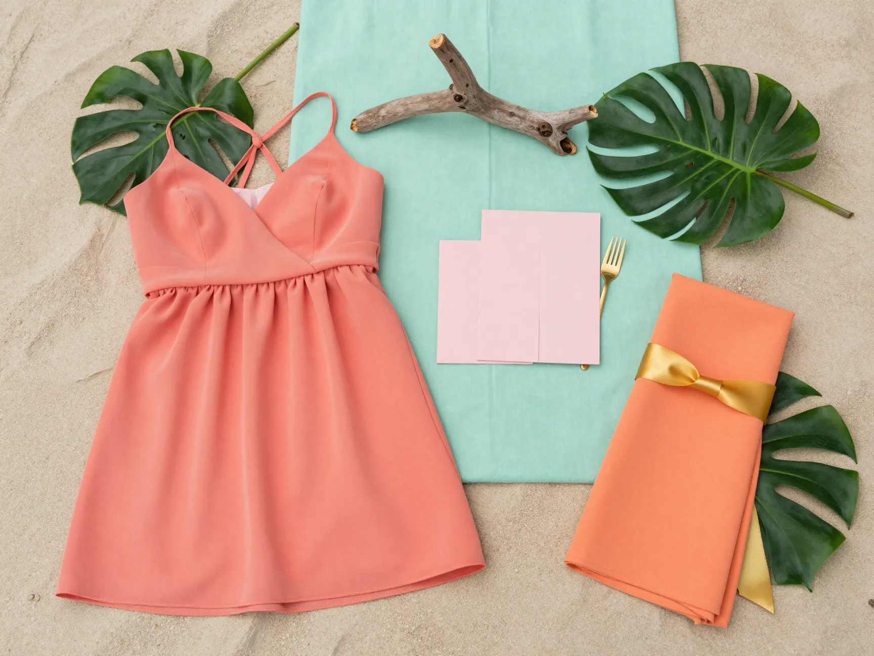 Coral and tangerine tropical sunset wedding color palette