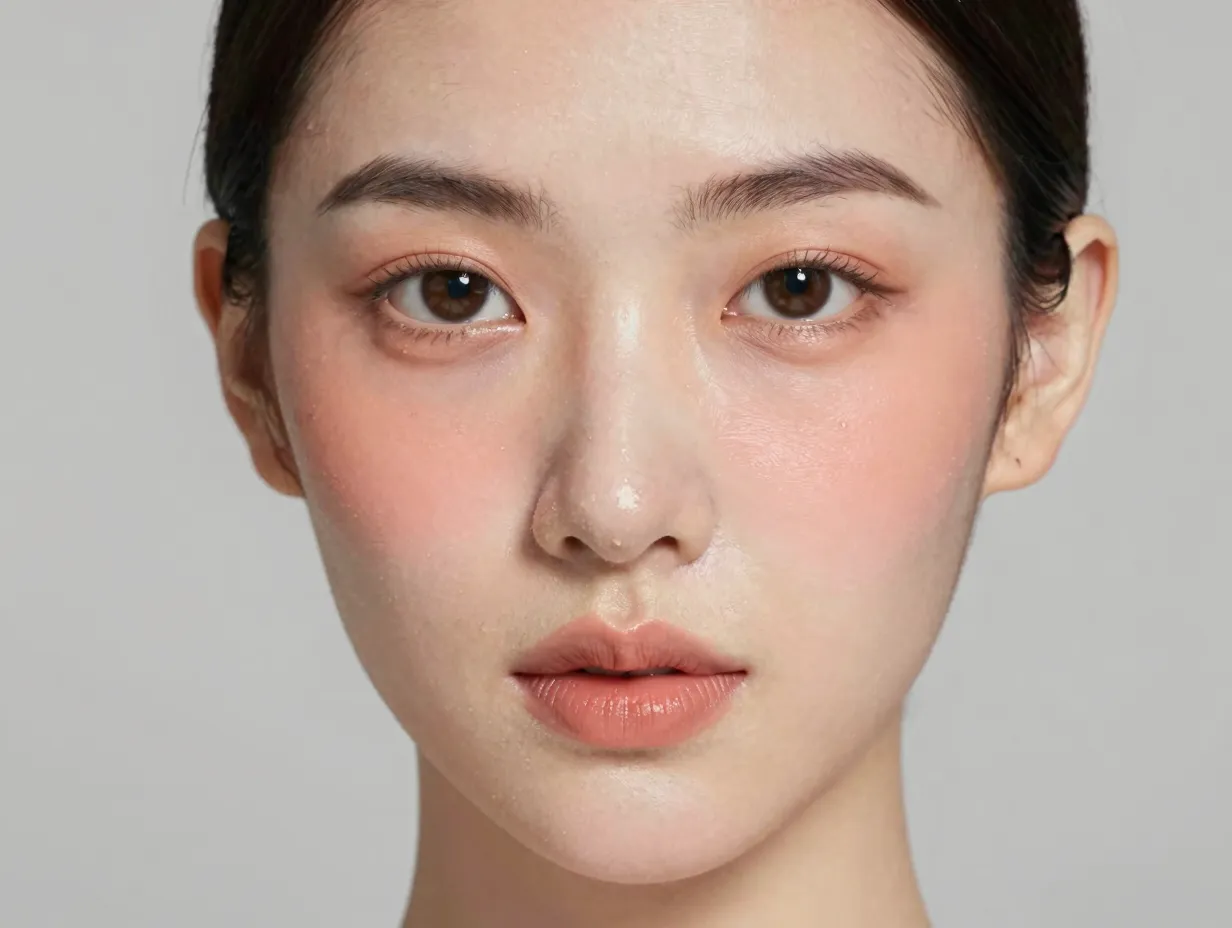 Bride with translucent glass sk in soft peach cream blush contour