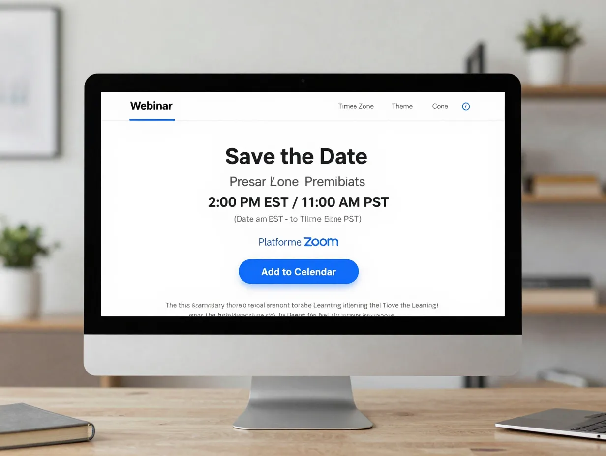 Webinar virtual event email template clear time zone join link