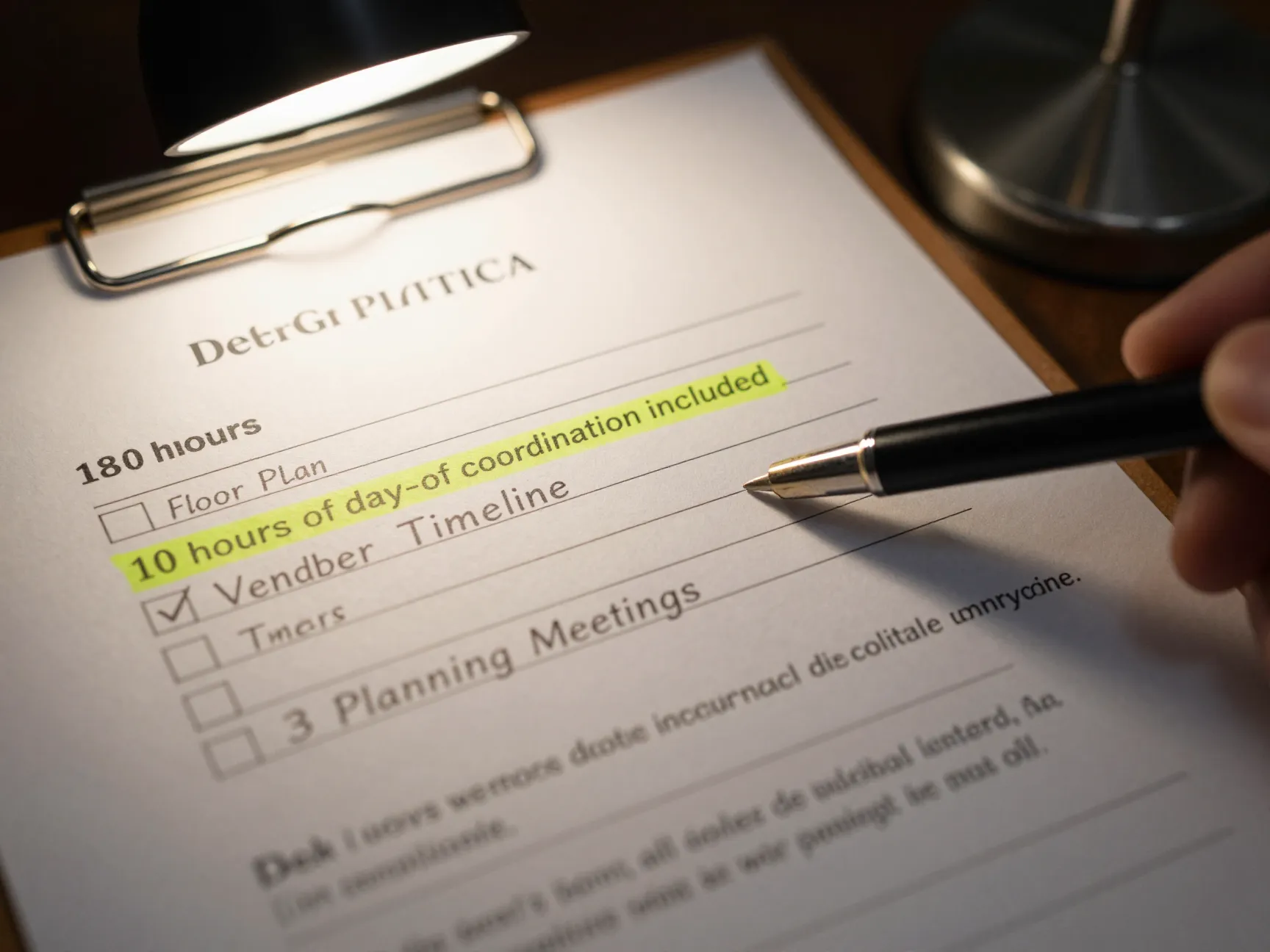 Detailed contract with checklist of deliverables and hours