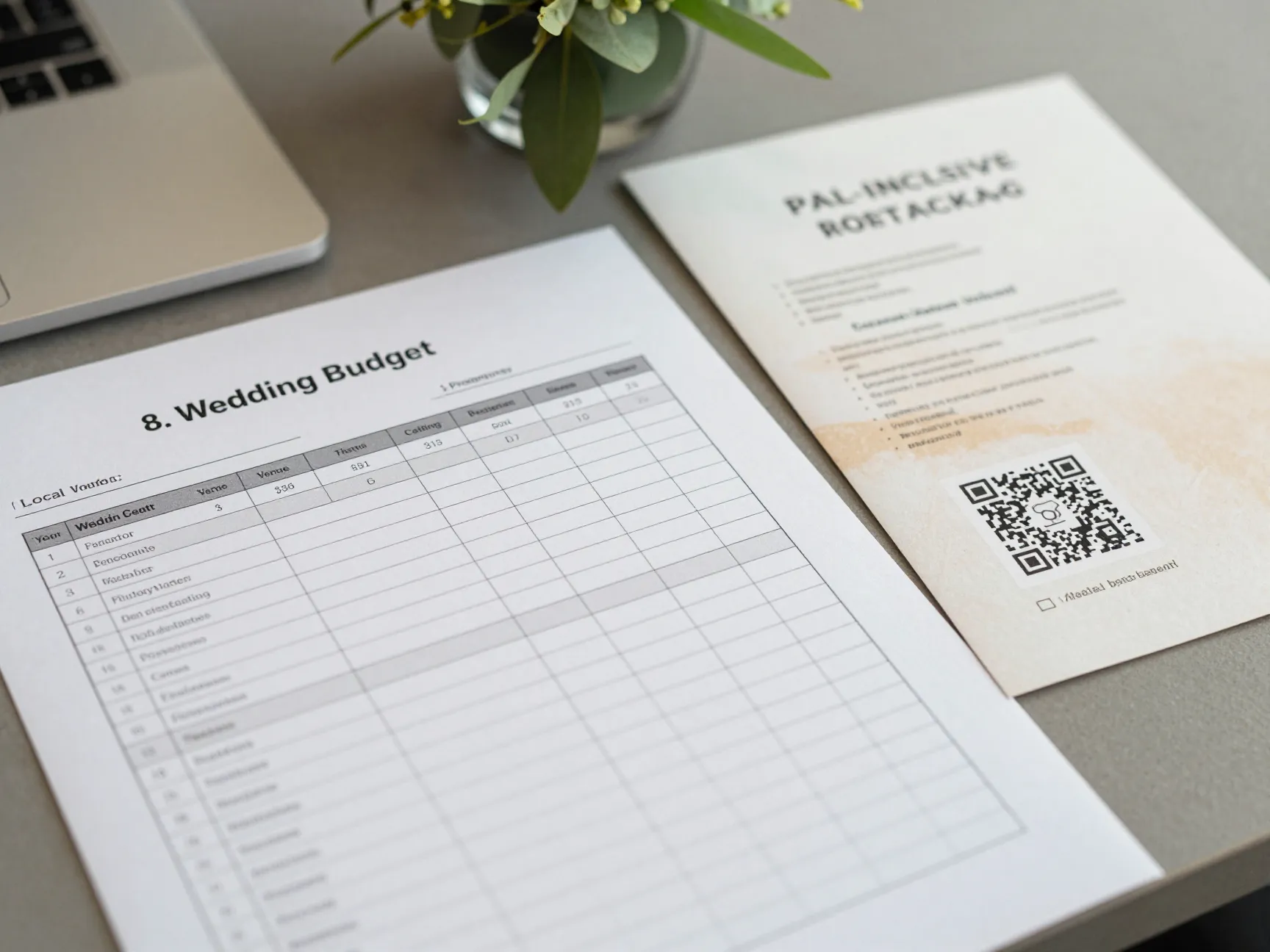 Wedding budget planning spreadsheet with beach items