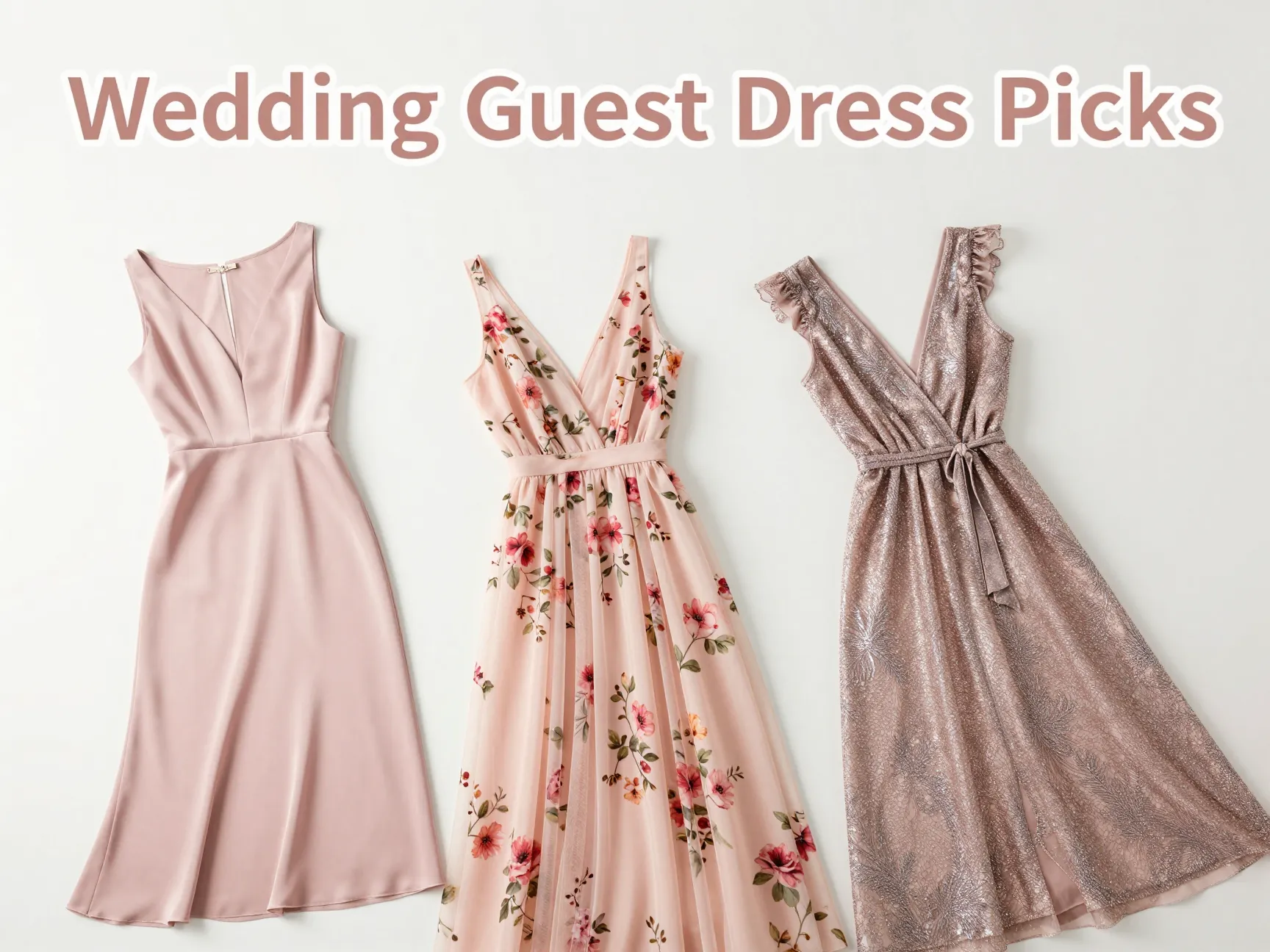 Icy pink floral jewel tone dresses flatlay wedding guest guide