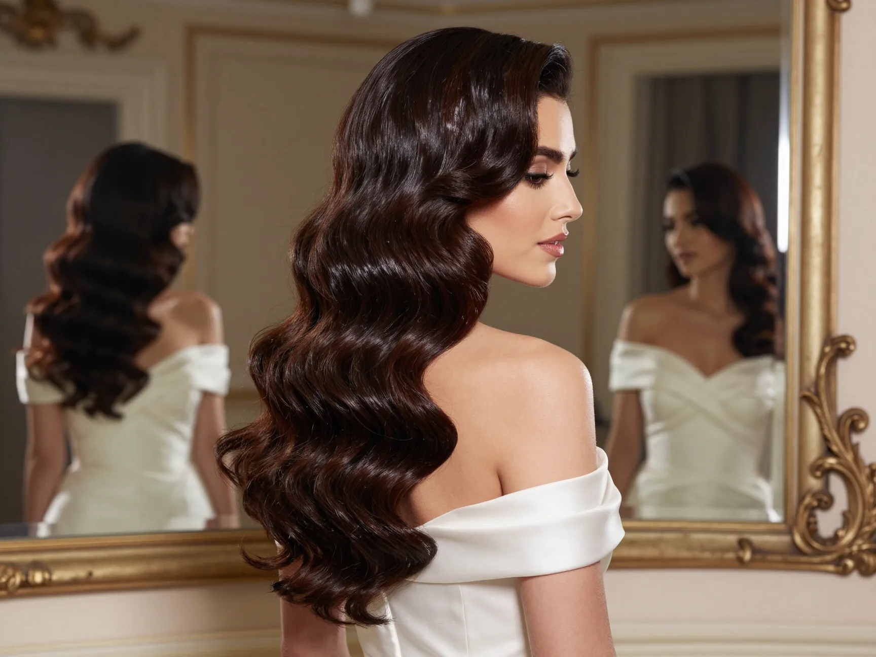 Hollywood waves wedding hairstyle formal glamour ballroom celebration