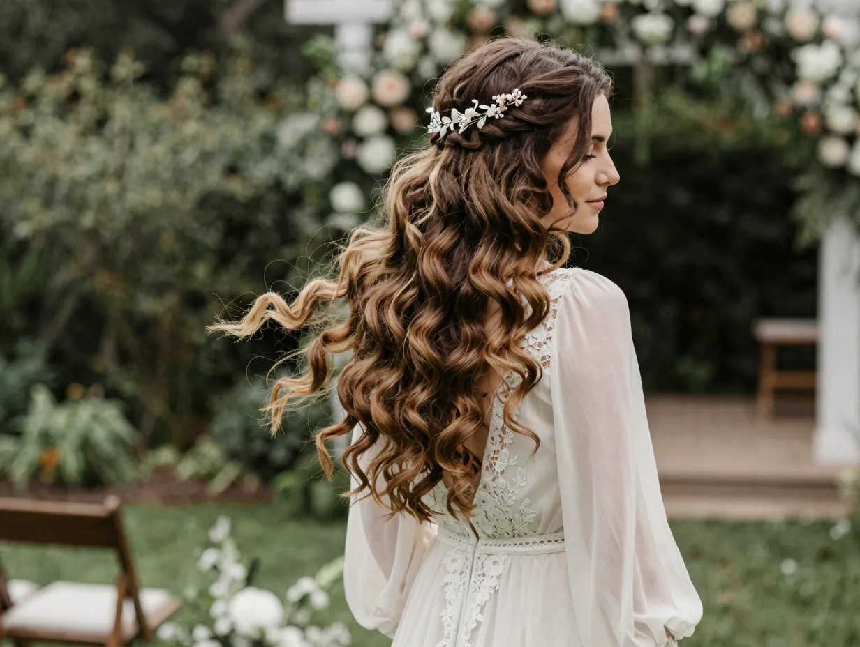 Romantic waves wedding hairstyle undone texture outdoor garden