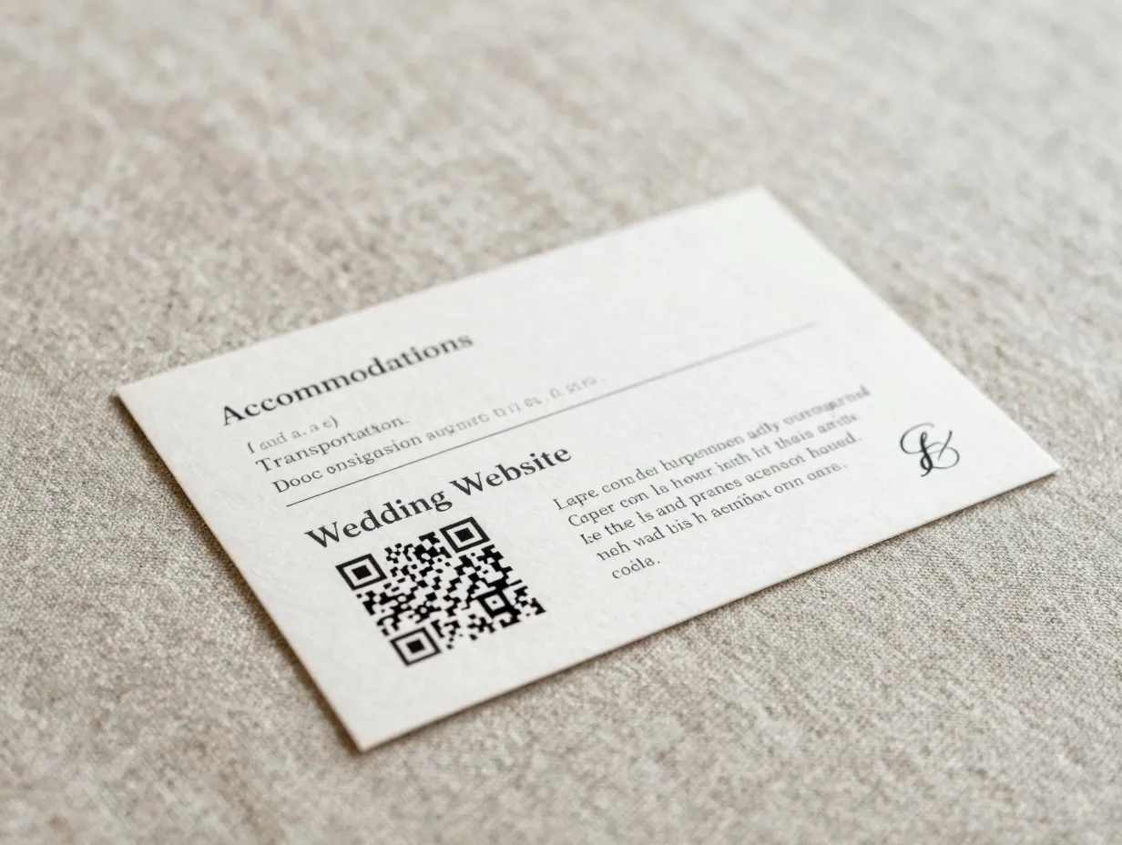 Details card with qr code and hotel information on linen