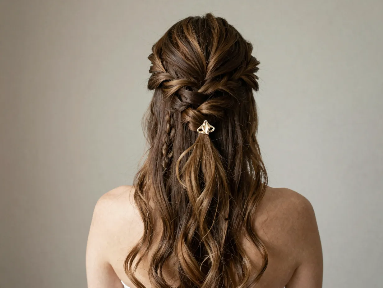 Half up half down wedding hairstyle twisted braided versatile length