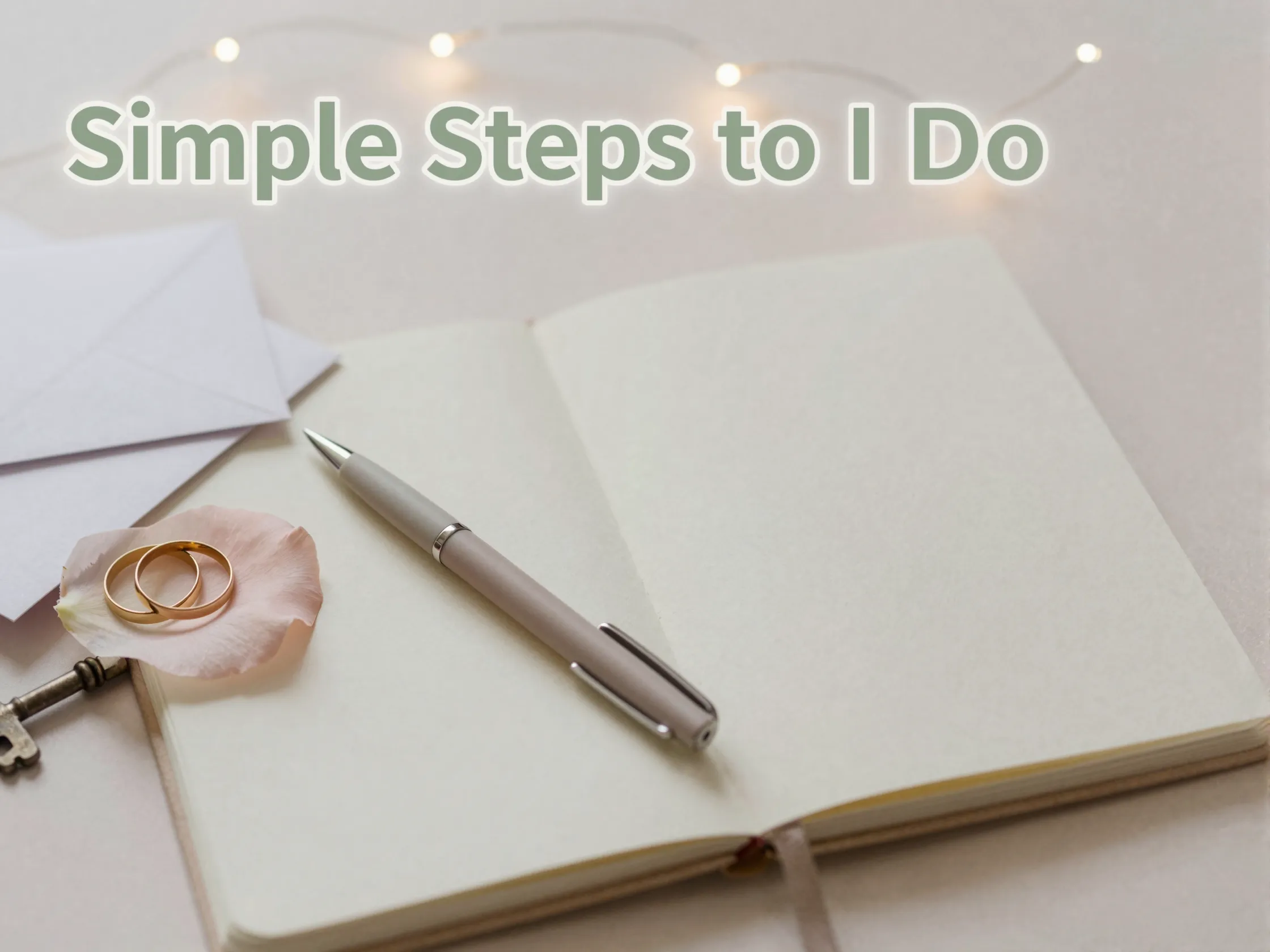 Notebook rings invites petal lights workspace minimalist wedding planning