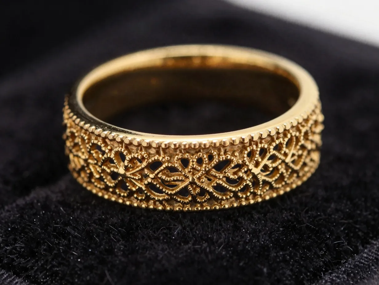 Detailed victorian filigree wedding ring with milgrain borders