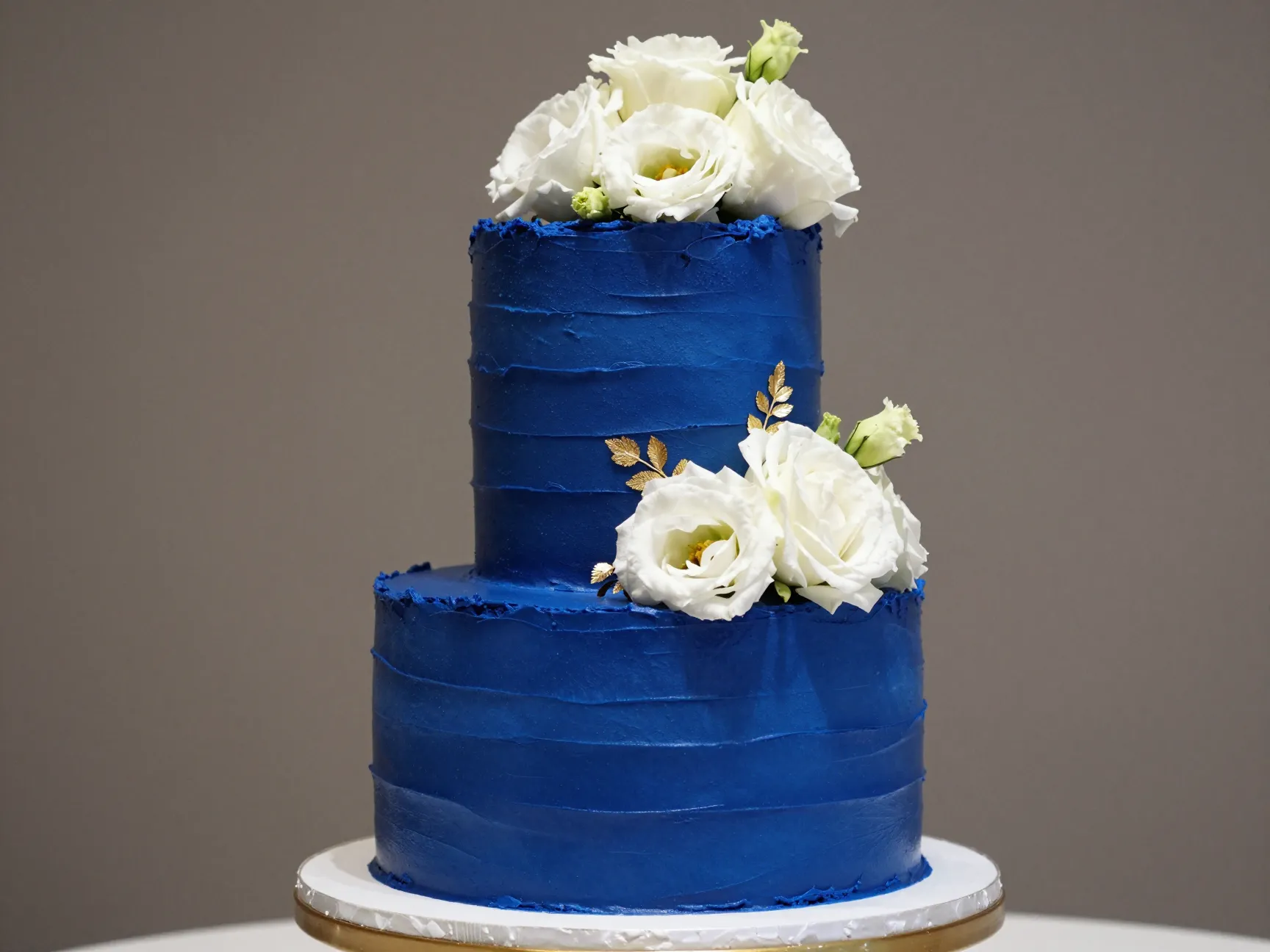 Bold deep cobalt blue wedding cake with palette knife texture