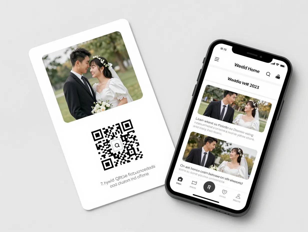 Hybrid qr code photo invitation with printed card and digital link