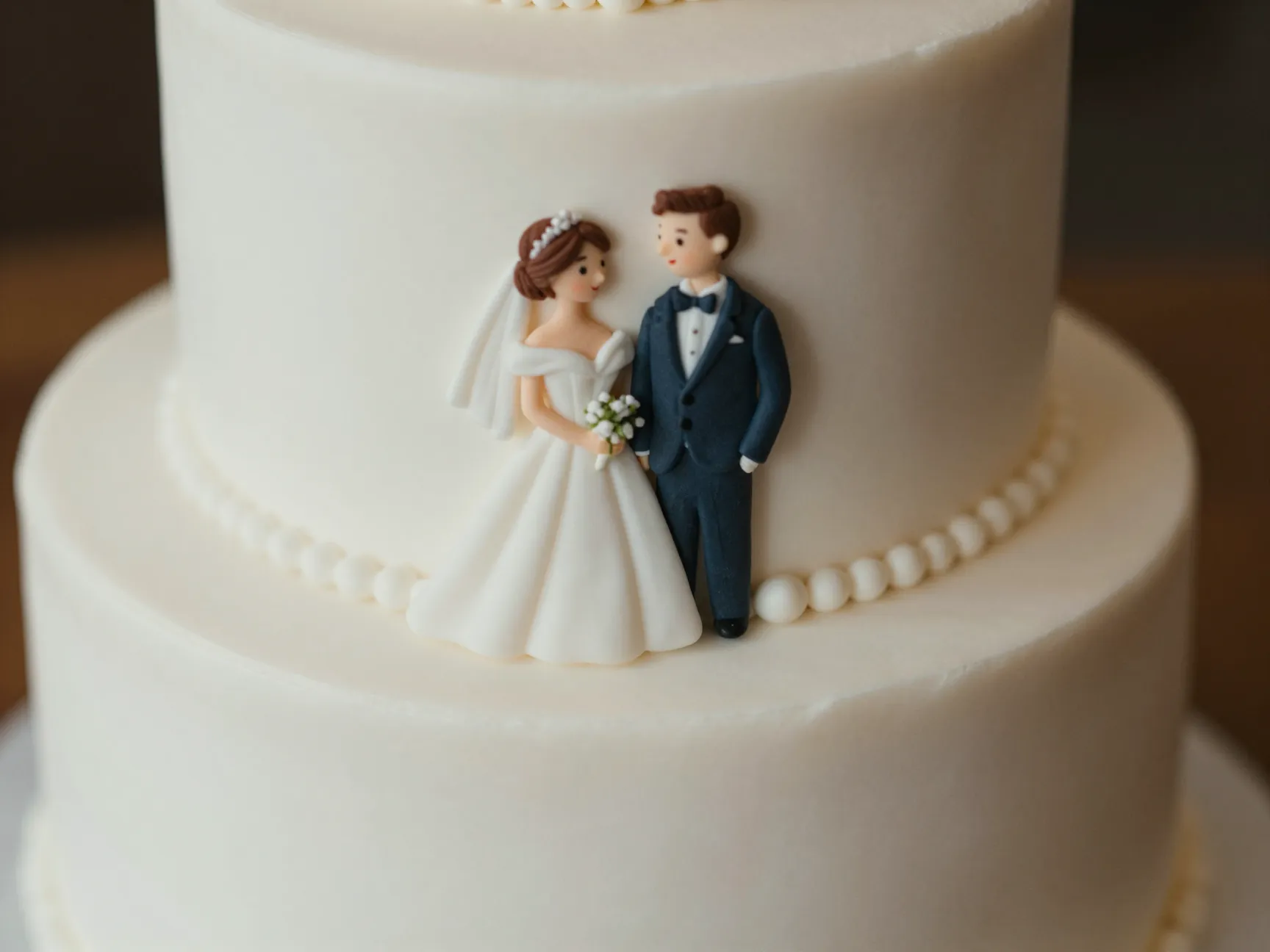 Petite luxury wedding cake with intricate hand painted miniature