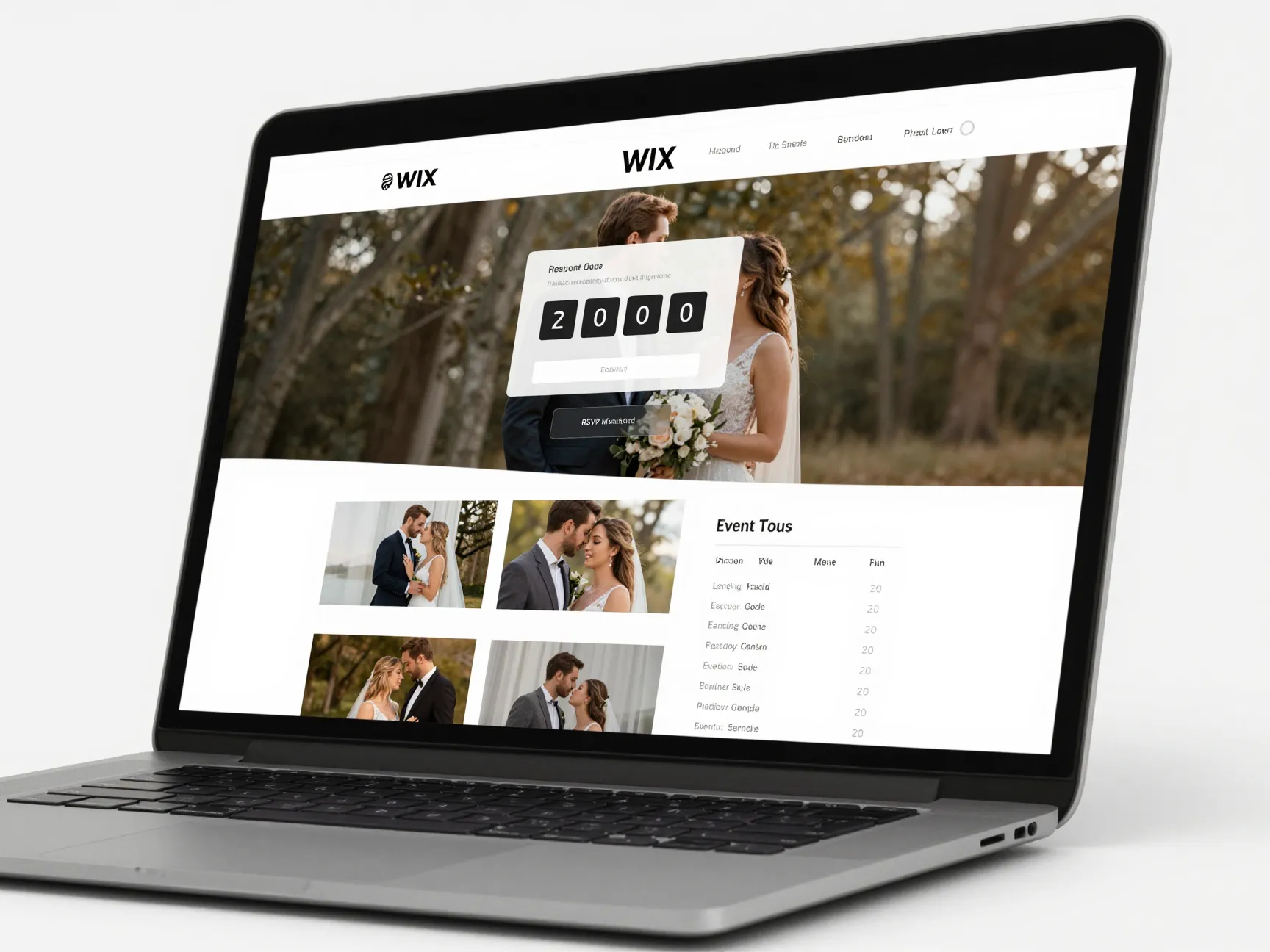 Cinematic parallax scrolling website showcasing love story photos in sleek desktop browser window