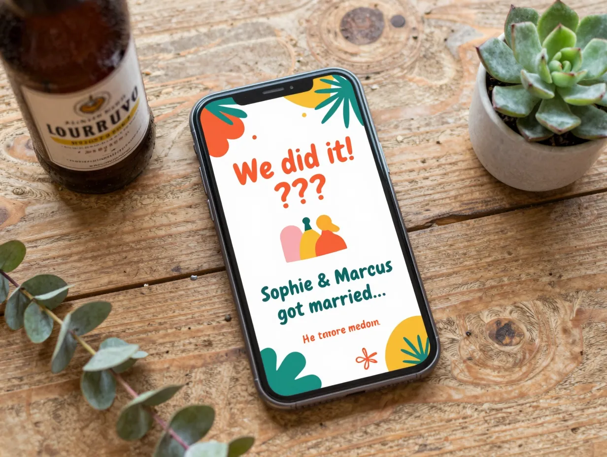 Warm casual celebration backyard wedding party invitation