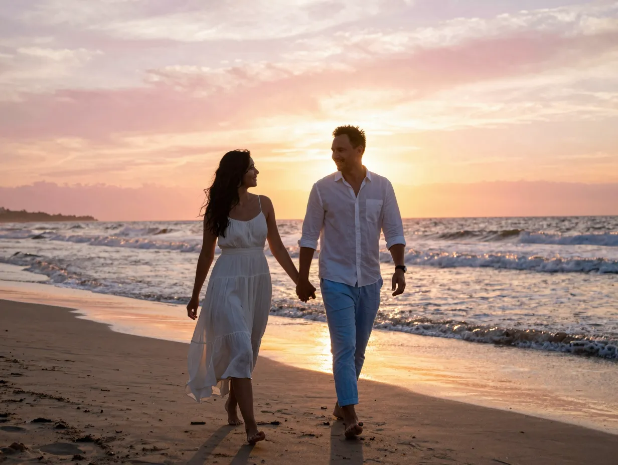 Golden hour beach engagement silhouette sunset ocean