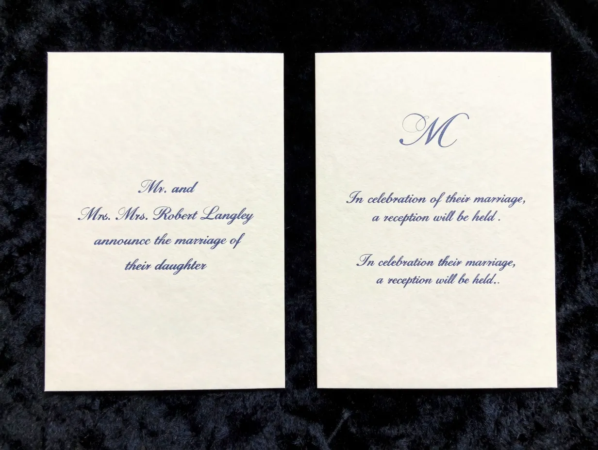 Formal announcement reception card two piece engraved suite