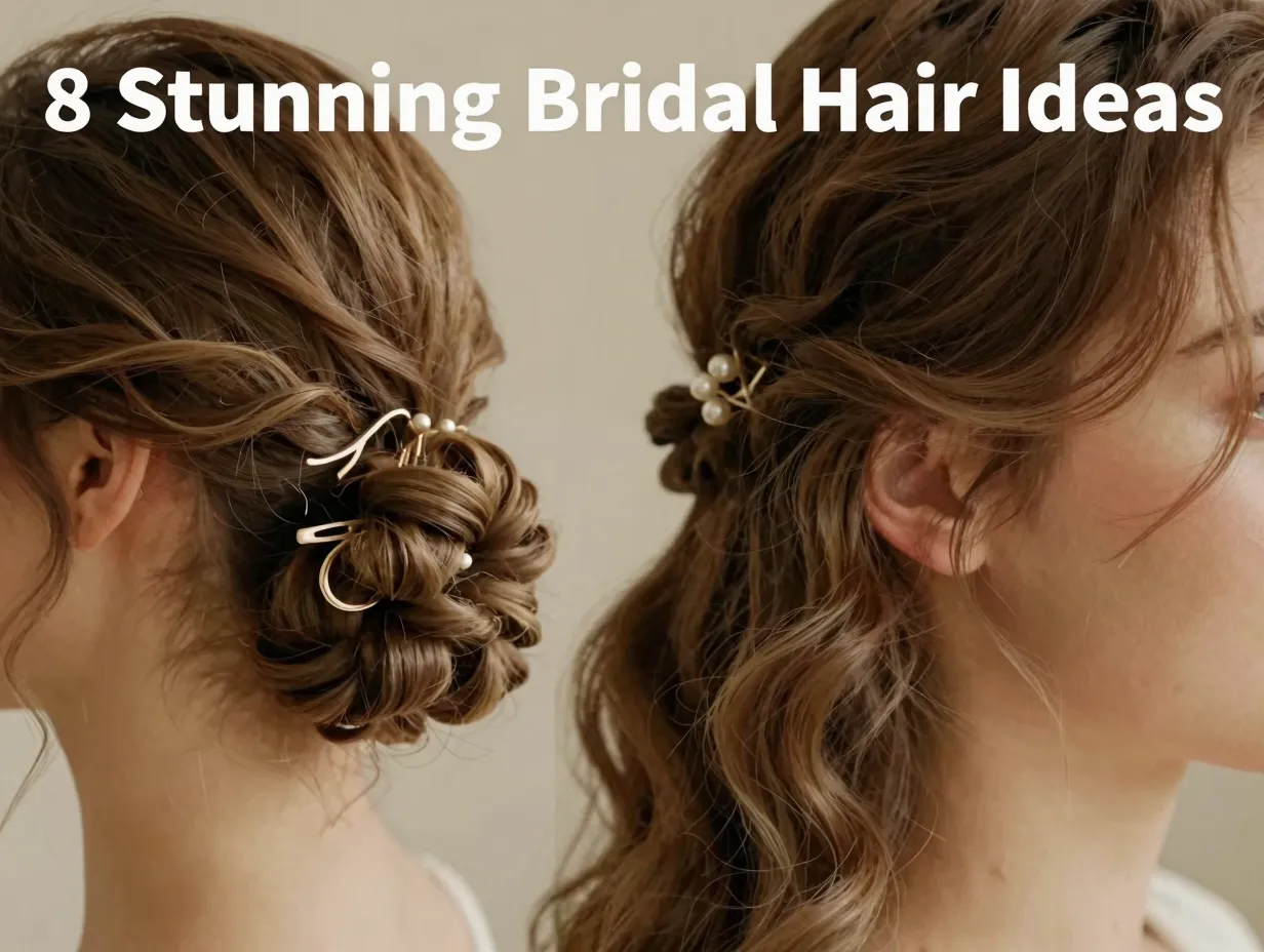 Elegant romantic bridal hair details tendrils curls pin waves texture