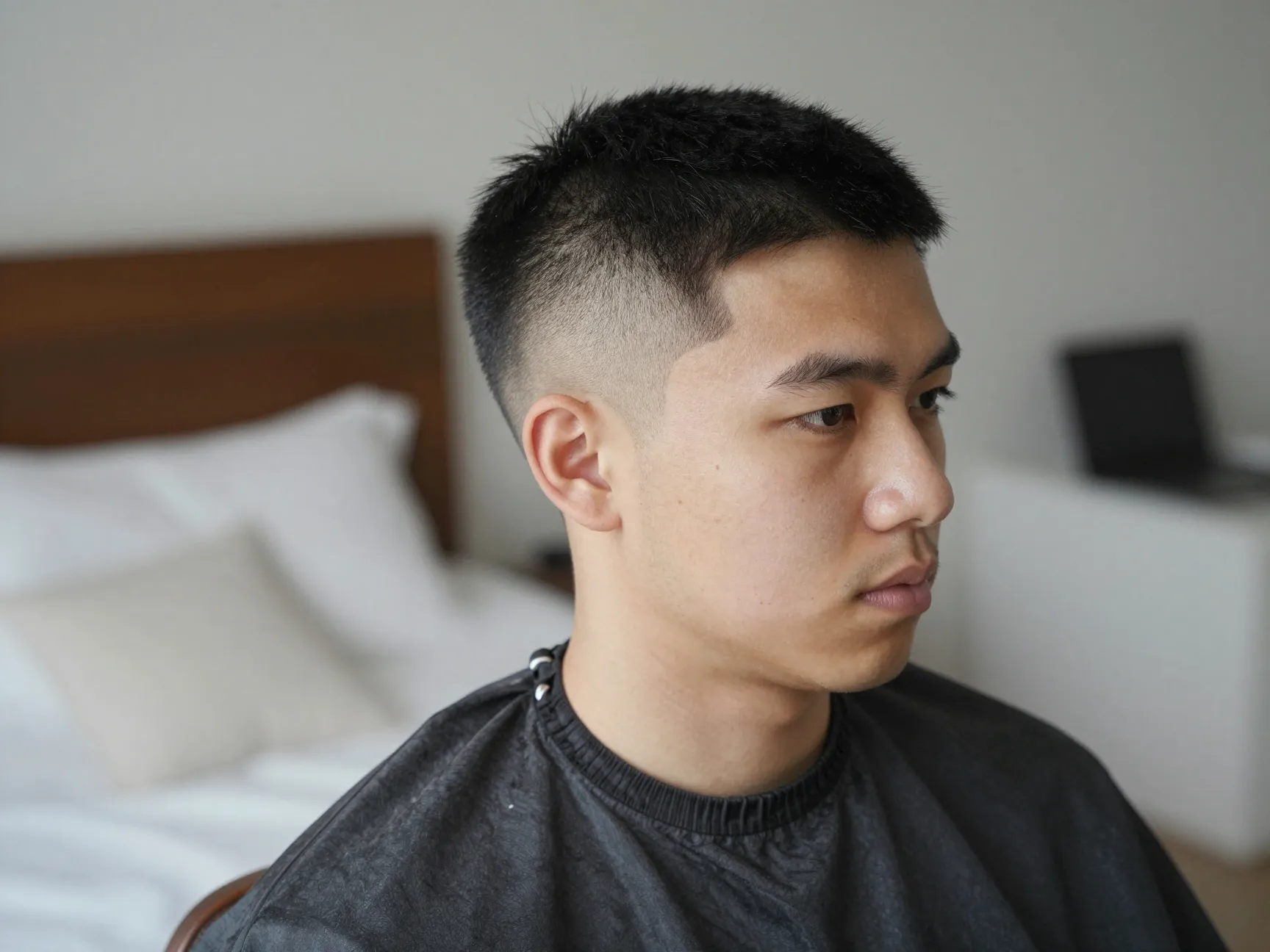 Groom crew cut clean tight top soft fade wedding morning