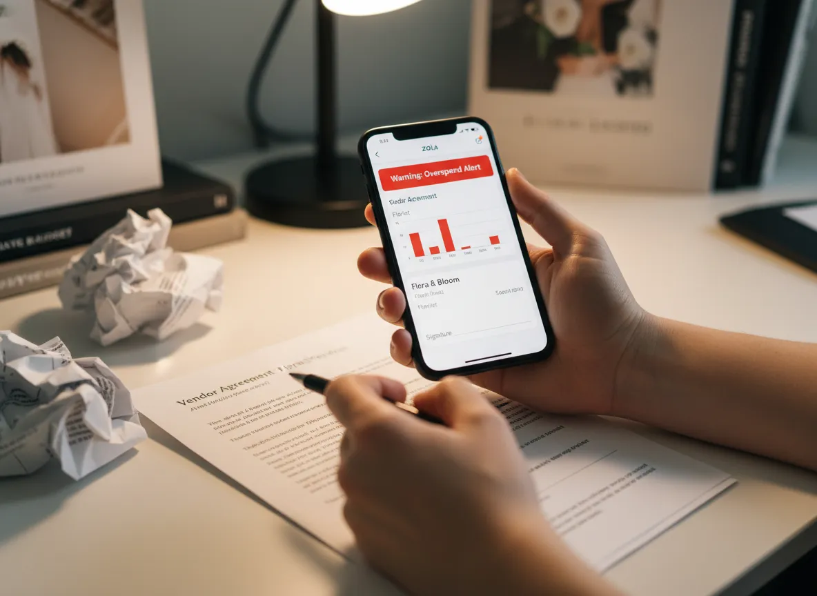 Predictive budget warning alert on phone over vendor contract paperwork