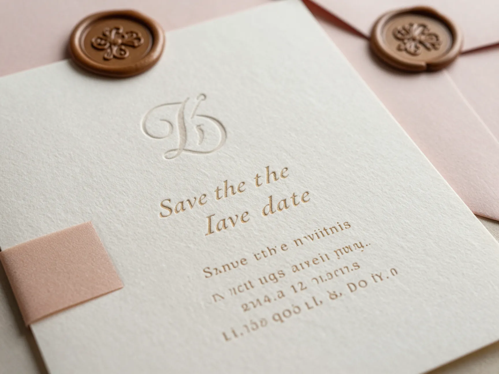 Vintage letterpress invitation with debossed monogram on cotton stock