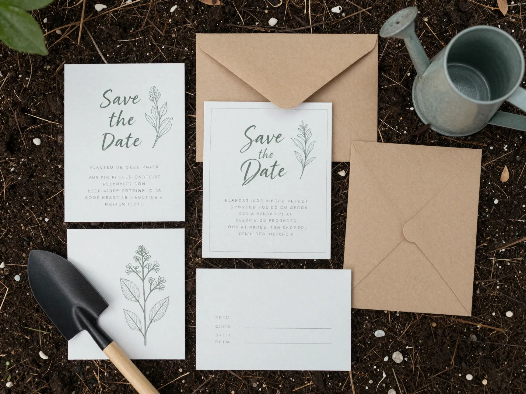 Eco friendly seed paper wedding invitation suite with plantable cards
