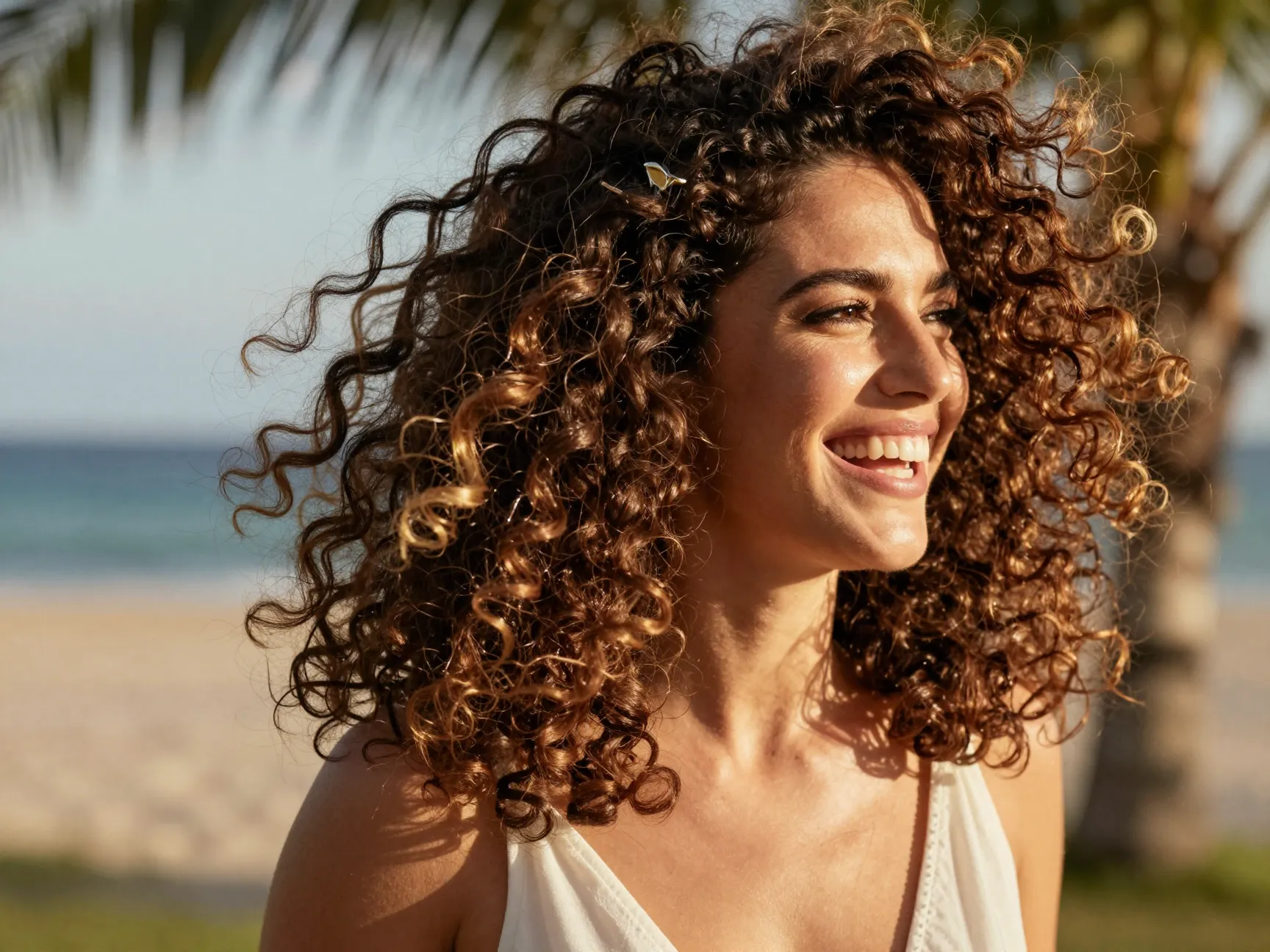 Natural curly bridal hair enhanced with definition and volume celebration
